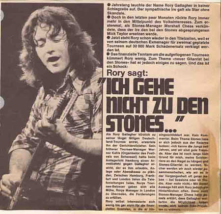 Rory Gallagher-Αποσπ.Γερμ. εφημ. Δεν πηγαίνω στους Stones