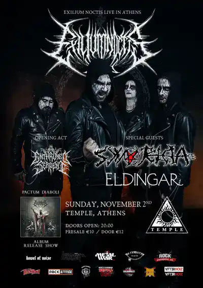 Exilium Noctis, Synteleia, Eldingar, Enthroned Serpent @ Temple Athens