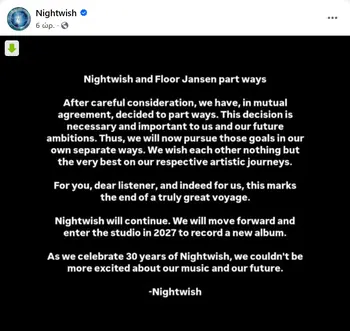 Η ανακοίνωση των Nightwish για την αποχώρηση της Floor Jansen